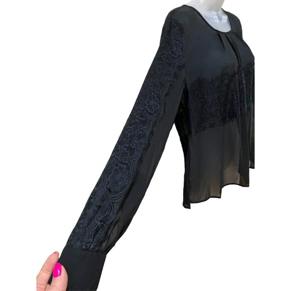 NWT Kardashian Kollection Lace Overlay Sheer Blouse Size Large - Picture 6 of 11